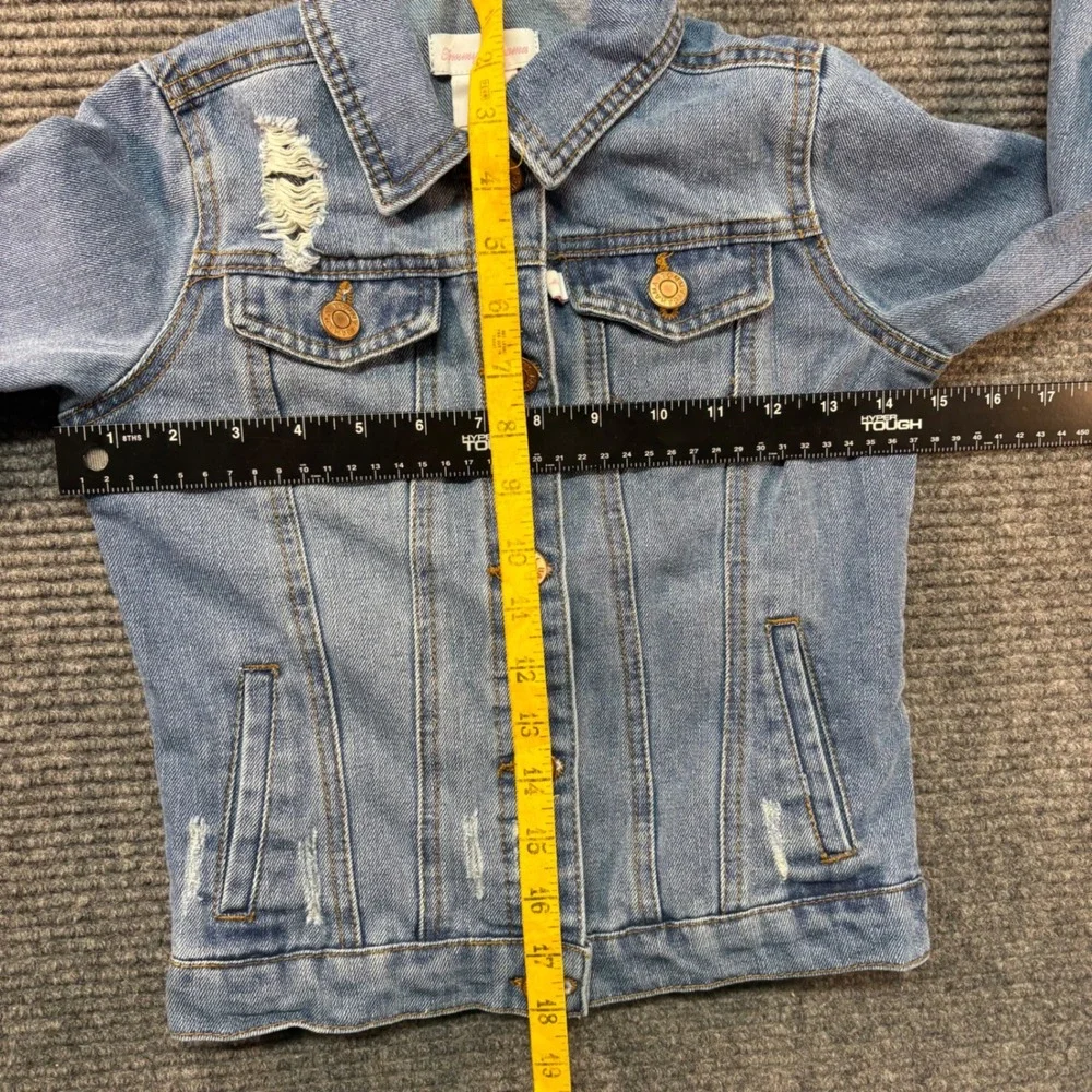 Tommy Bahama Girls Distressed Denim Jacket Light Wash Blue Size 7 Kids Trucker